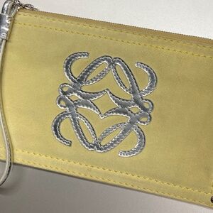 HTF Authentic Loewe Yellow Suede Anagram Wristlet Pouch w/Silver Detail Designer